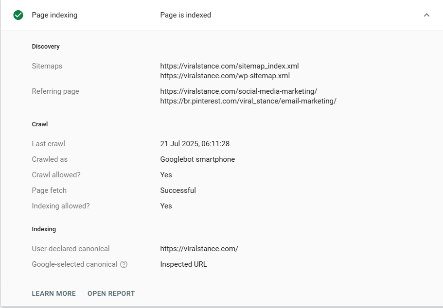 page indexing
